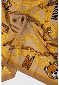 MOSCHINO - Moschino apaszka jedwabna kolor beżowy wzorzysta. Kolor: beżowy. Materiał: jedwab #2