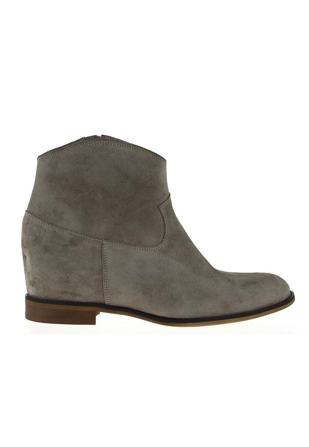 Inna - Botki na ukrytym koturnie skórzane welurowe taupe Sempre. Okazja: na imprezę, na co dzień. Materiał: welur, skóra. Obcas: na koturnie. Styl: casual, klasyczny. Wysokość obcasa: średni