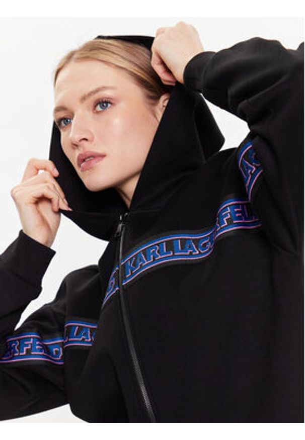 Karl Lagerfeld - KARL LAGERFELD Bluza Double 226W1806 Czarny Regular Fit. Typ kołnierza: dekolt w karo. Kolor: czarny. Materiał: wiskoza