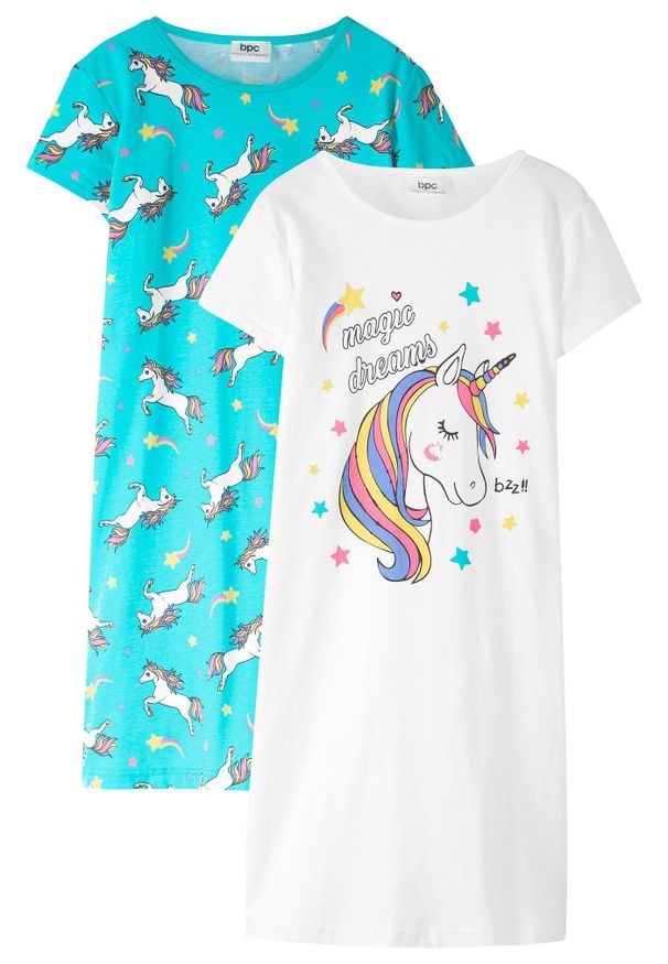 bonprix - Bawełniana koszula nocna (2 szt.). Kolor: niebieski. Materiał: bawełna. Długość: krótkie. Wzór: nadruk