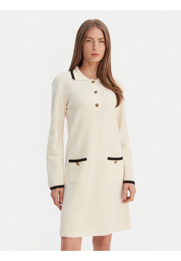 Luisa Spagnoli Sukienka dzianinowa Mariolina 100305 Beżowy Regular Fit. Kolor: beżowy. Materiał: wełna