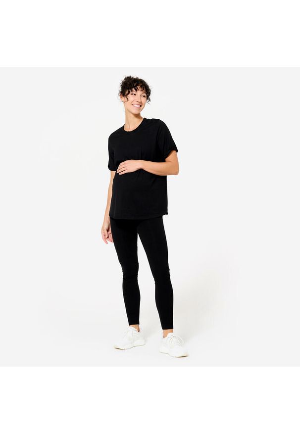 DOMYOS - Legginsy do jogi damskie Kimjaly ciążowe. Kolekcja: moda ciążowa. Kolor: czarny. Materiał: materiał, elastan, poliester, bawełna. Sport: joga i pilates