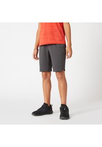 DOMYOS - Spodenki dziecięce Domyos 500. Okazja: na uczelnię. Kolor: szary, wielokolorowy, żółty. Materiał: poliester, materiał, elastan. Styl: sportowy. Sport: joga i pilates #1