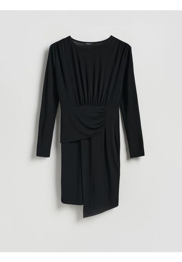 Reserved - Asymetryczna sukienka - czarny. Kolor: czarny. Materiał: dzianina. Wzór: gładki. Typ sukienki: asymetryczne
