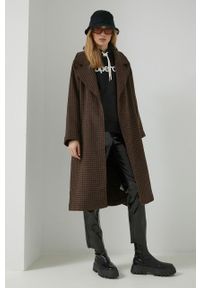 Abercrombie & Fitch płaszcz z domieszką wełny kolor brązowy przejściowy oversize. Kolor: brązowy. Materiał: wełna. Styl: klasyczny #5