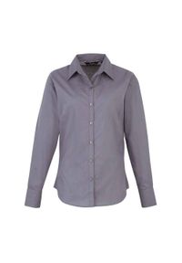 PREMIER - Bluzka Damska Z Długim Rękawem Z Popeliny. Okazja: na co dzień. Kolor: szary, niebieski, wielokolorowy. Długość rękawa: długi rękaw. Długość: długie. Styl: casual #1