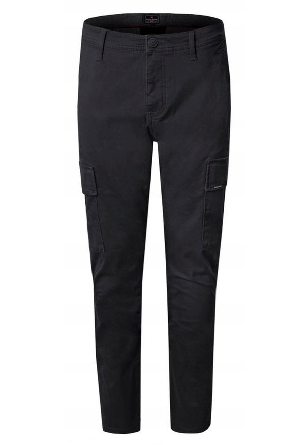 Bawełniane Spodnie z Bocznymi Kieszeniami (Cargo) - Pako Jeans - Czarne. Kolor: czarny. Materiał: elastan, bawełna