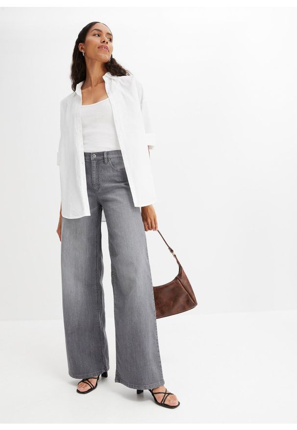 bonprix - Koszula oversize z bawełny, rękawy 3/4. Kolor: biały. Materiał: bawełna