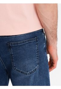 Ombre Clothing - Męskie szorty z gumką w pasie i efektem sprania – niebieskie V2 - Rozmiar: L. Okazja: na co dzień. Kolor: niebieski. Materiał: skóra, denim, materiał, bawełna, elastan. Sezon: lato. Styl: casual, elegancki #11