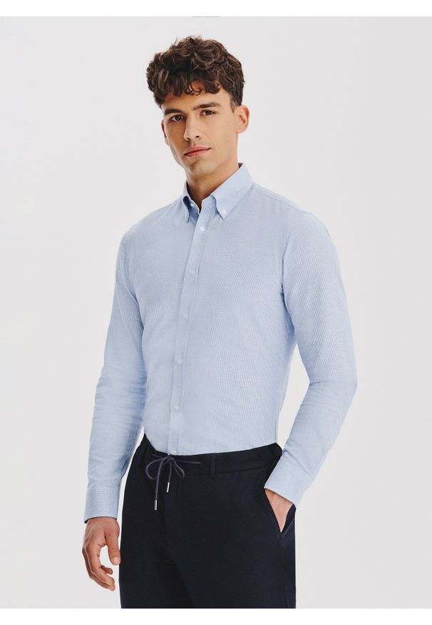 Pako Lorente - PAKO LORENTE - Niebieska koszula w pepitkę. Kolor: niebieski. Materiał: bawełna. Długość rękawa: długi rękaw. Długość: długie