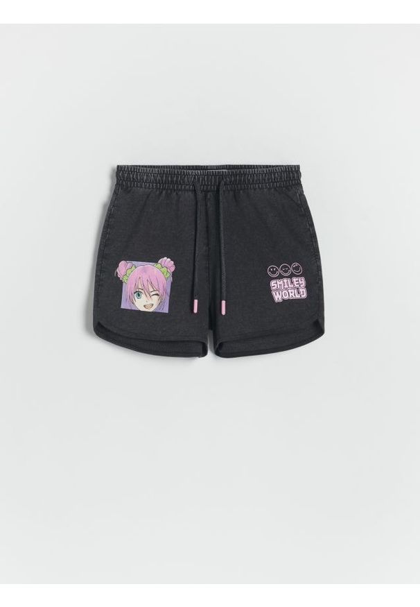Reserved - Szorty SmileyWorld® - czarny. Kolor: czarny. Materiał: bawełna