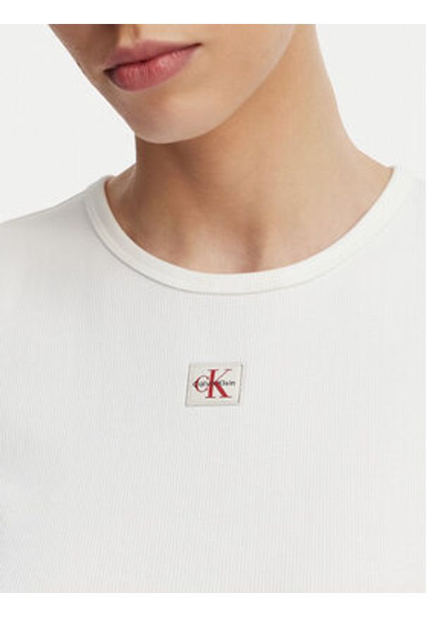 Calvin Klein Jeans Top LV047F246G Biały Slim Fit. Kolor: biały. Materiał: bawełna