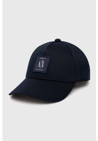 Armani Exchange czapka z daszkiem bawełniana kolor granatowy z aplikacją. Kolor: niebieski. Materiał: bawełna. Wzór: aplikacja