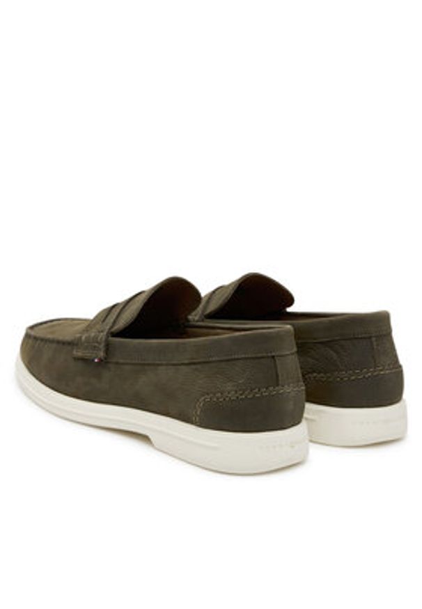 TOMMY HILFIGER - Tommy Hilfiger Mokasyny Nubuck P Loafer FM0FM05350 Khaki. Kolor: brązowy. Materiał: nubuk, skóra