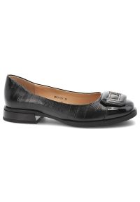 Czarne Baleriny S.Barski Eleganckie Obuwie Damskie. Okazja: do pracy, na spotkanie biznesowe. Zapięcie: klamry. Kolor: czarny. Materiał: skóra, materiał, lakier. Obcas: na obcasie. Styl: elegancki. Wysokość obcasa: średni