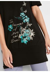 bonprix - Shirt z dekoltem w łódkę, krótki rękaw. Kolor: czarny. Długość rękawa: krótki rękaw. Długość: krótkie. Wzór: nadruk #2