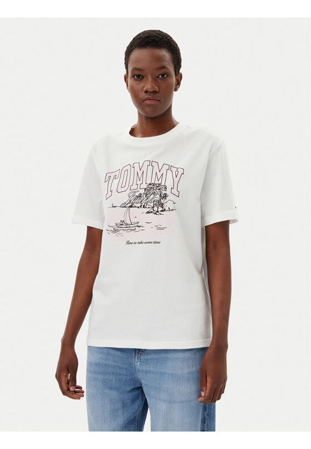 Tommy Jeans T-Shirt Tonal Tropics DW0DW21343 Écru Relaxed Fit. Materiał: bawełna