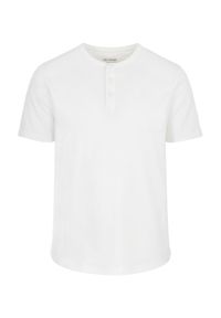Ochnik - Kremowy T-shirt typu henley męski. Typ kołnierza: typu henley. Kolor: biały. Materiał: bawełna #3