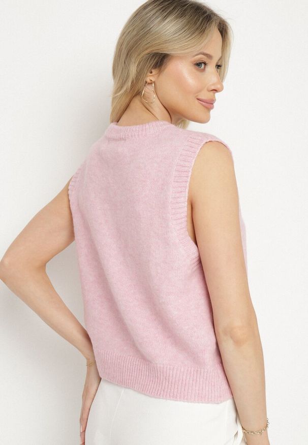 Born2be - Różowa Rozpinana Kamizelka z Wełną Eravina. Okazja: na co dzień. Kolor: różowy. Materiał: wełna. Styl: klasyczny, casual, elegancki
