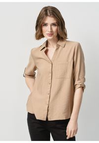 Ochnik - Koszula damska w kolorze camel. Kolor: brązowy. Materiał: wiskoza. Wzór: aplikacja