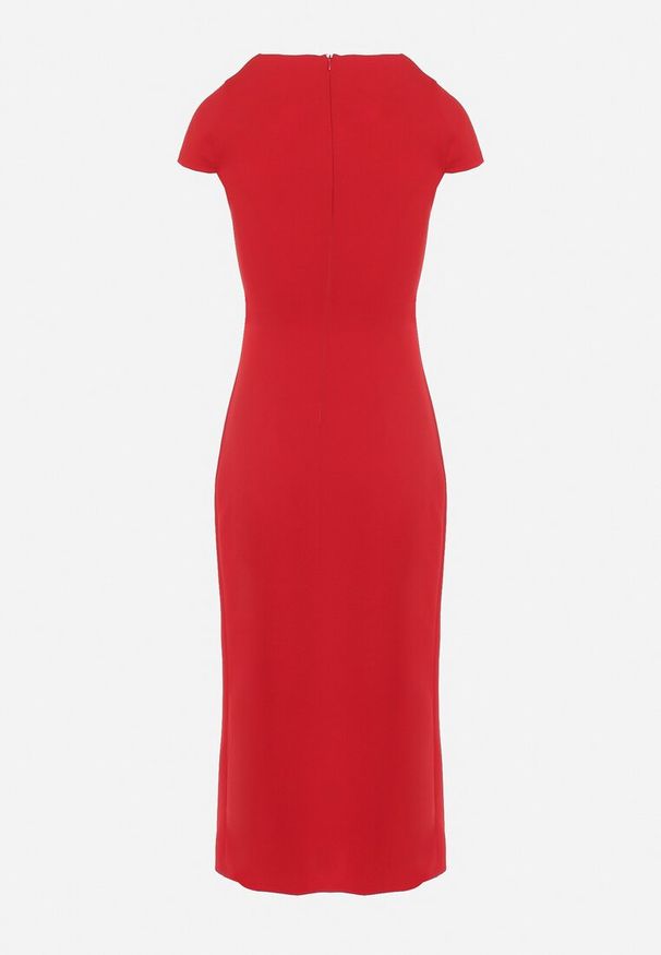 Born2be - Czerwona Sukienka Midi z Kwadratowym Dekoltem Revinane. Okazja: na co dzień. Typ kołnierza: dekolt kwadratowy. Kolor: czerwony. Styl: casual, elegancki. Długość: midi