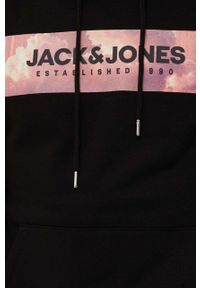 Jack & Jones bluza męska kolor czarny z kapturem z nadrukiem. Okazja: na co dzień. Typ kołnierza: kaptur. Kolor: czarny. Materiał: dzianina. Wzór: nadruk. Styl: casual