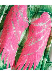 MYSTIQUE BEACH - Tunika maxi Jungle z różowymi skrzydłami. Kolor: zielony. Materiał: szyfon #6