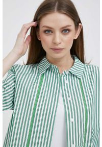 TOMMY HILFIGER - Tommy Hilfiger koszula bawełniana damska kolor zielony relaxed z kołnierzykiem klasycznym. Typ kołnierza: kołnierzyk klasyczny. Kolor: zielony. Materiał: bawełna. Długość: długie. Styl: klasyczny #3