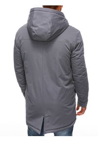 Ombre Clothing - Kurtka męska parka ocieplana sherpa - ciemnoszara V3 OM-JALJ-0131 - XL. Kolor: szary. Materiał: poliester