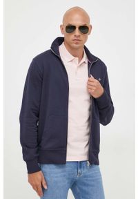 GANT - Gant bluza męska kolor granatowy gładka. Kolor: niebieski. Materiał: dzianina. Wzór: gładki #5
