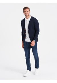 Ombre Clothing - Męski sweter strukturalny kardigan z kieszeniami - granatowy V3 OM-SWCD-0109 - XXL. Kolor: niebieski. Materiał: bawełna #6