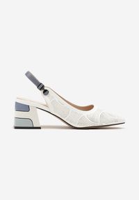 Born2be - Białe Sandały Ażurowe na Obcasie z Metaliczną Wstawką i Skórzaną Wkładką Milindaia. Okazja: na imprezę, na co dzień. Kolor: biały. Materiał: skóra. Wzór: ażurowy. Sezon: lato. Obcas: na obcasie. Styl: casual, klasyczny, elegancki. Wysokość obcasa: średni #2