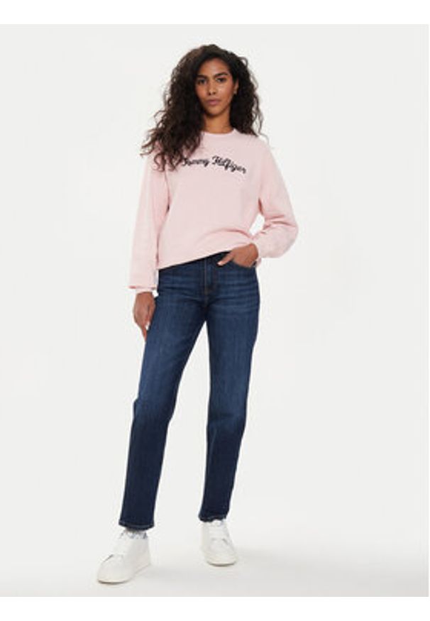 TOMMY HILFIGER - Tommy Hilfiger Bluza Modern Script WW0WW42615 Różowy Regular Fit. Kolor: różowy. Materiał: bawełna