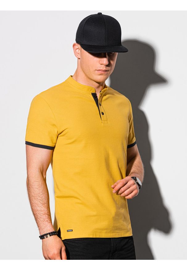 Ombre Clothing - Koszulka męska polo bawełniana S1381 - żółta - XXL. Typ kołnierza: polo. Kolor: żółty. Materiał: bawełna