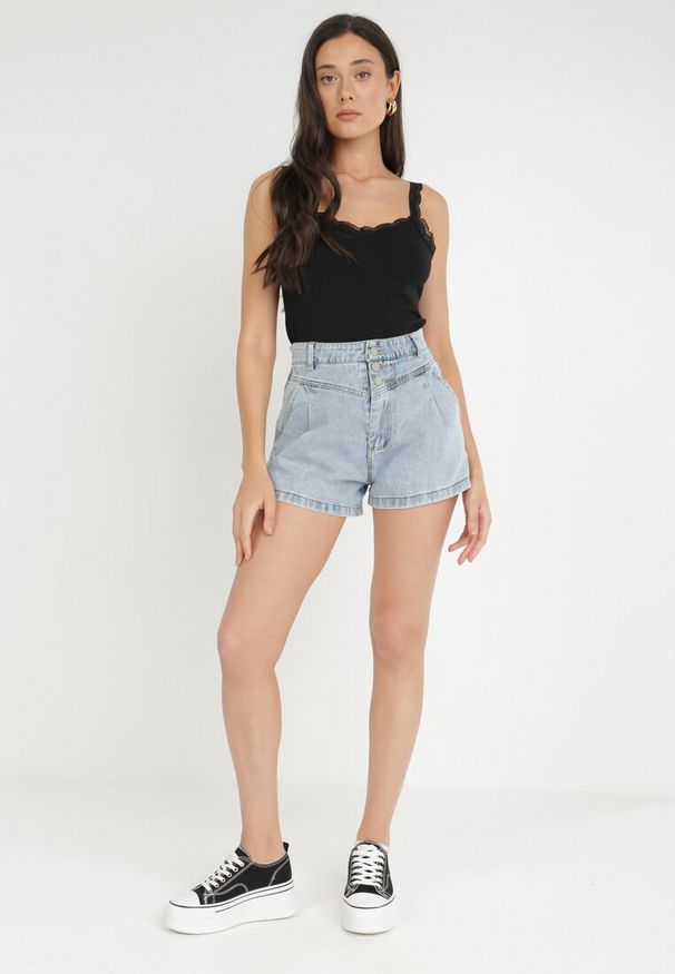 Born2be - Czarny Top Bawełniany Hellamene. Okazja: na co dzień. Kolor: czarny. Materiał: bawełna. Długość rękawa: na ramiączkach. Wzór: gładki, koronka. Sezon: lato. Styl: casual, klasyczny