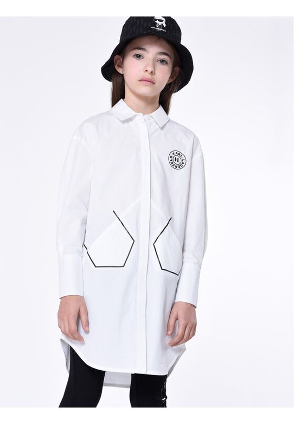 Karl Lagerfeld Kids Sukienka koszulowa Z12252 S Biały Regular Fit. Kolor: biały. Materiał: bawełna. Typ sukienki: koszulowe