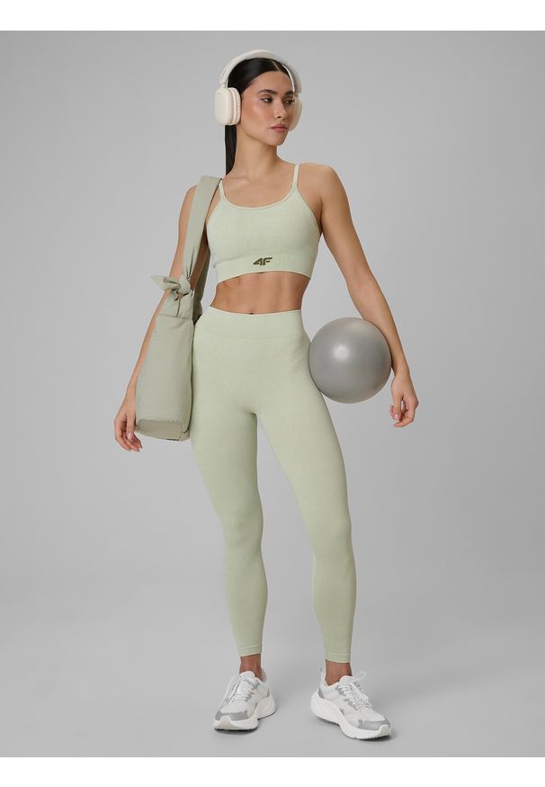 4f - 4F Biustonosz treningowy bezszwowy z niskim wsparciem damski - zielony M/L. Kolor: zielony. Rodzaj stanika: wyciągane miseczki. Sport: fitness, joga i pilates