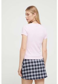 Tommy Jeans t-shirt damski kolor różowy. Okazja: na co dzień. Kolor: różowy. Materiał: bawełna, dzianina, prążkowany. Wzór: aplikacja. Styl: casual #3