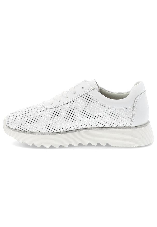Białe Sneakersy S.Barski Modne Ażurowe Obuwie Damskie. Okazja: na co dzień. Zapięcie: sznurówki. Kolor: biały. Materiał: skóra. Szerokość cholewki: normalna. Wzór: ażurowy. Styl: klasyczny, sportowy, casual, elegancki
