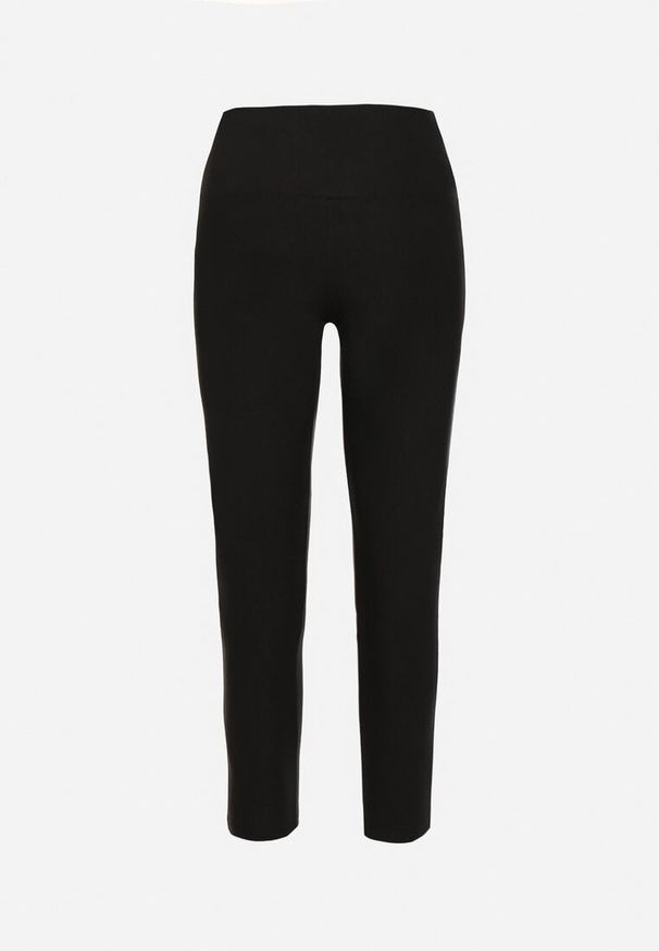 Born2be - Czarne Legginsy z Wysokim Stanem Ozdobione Guzikami Kolithra. Stan: podwyższony. Kolor: czarny. Materiał: tkanina. Wzór: aplikacja. Styl: klasyczny