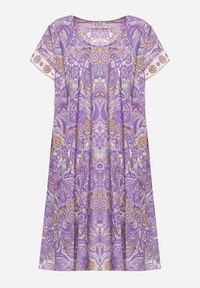 Born2be - Fioletowa Wiskozowa Sukienka o Rozkloszowanym Kroju w Stylu Boho Melnea. Typ kołnierza: dekolt w łódkę. Kolor: fioletowy. Materiał: wiskoza. Długość rękawa: krótki rękaw. Sezon: lato. Styl: boho #3