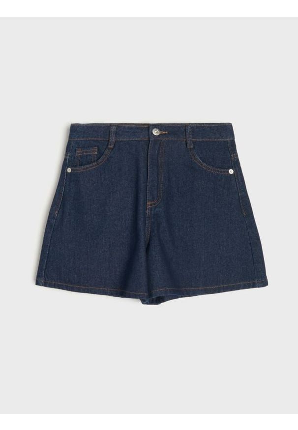 Sinsay - Szorty jeansowe z regulacją w pasie - indigo jeans. Materiał: jeans