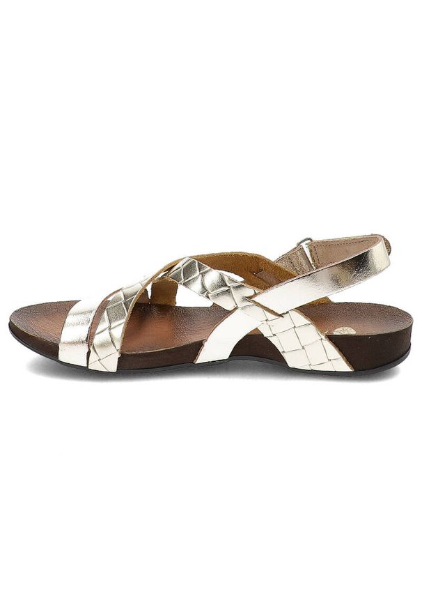 Złote Sandały Armodo Eleganckie Buty Damskie. Zapięcie: pasek. Kolor: złoty. Materiał: materiał. Sezon: lato. Styl: elegancki