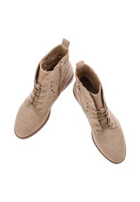 Beżowe Botki S.Barski Stylowe Ażurowe Obuwie Damskie. Zapięcie: sznurówki. Kolor: beżowy. Materiał: zamsz, materiał. Szerokość cholewki: normalna. Wzór: ażurowy. Obcas: na obcasie. Styl: elegancki. Wysokość obcasa: średni #4
