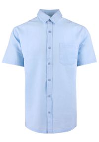 Koszula Weekendowa z Lnem, Krótki Rękaw - Brave Soul - Błękitna. Okazja: na co dzień. Kolor: niebieski. Materiał: bawełna, len. Długość rękawa: krótki rękaw. Długość: krótkie. Styl: casual #1