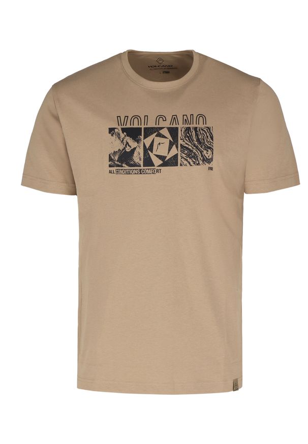 Volcano - T-shirt z outdoorowym nadrukiem, Comfort Fit, T-KELLY. Kolor: beżowy. Materiał: bawełna. Długość rękawa: krótki rękaw. Długość: krótkie. Wzór: nadruk