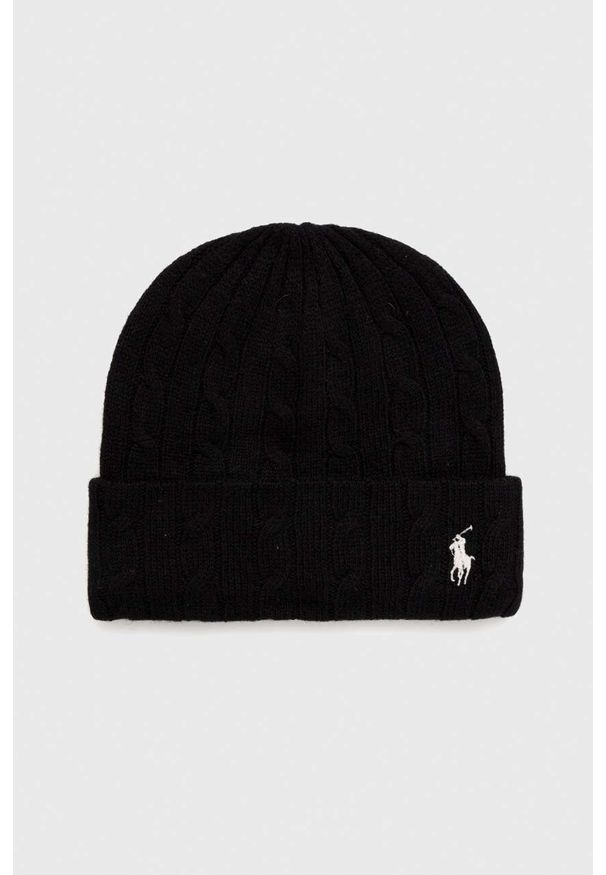 Polo Ralph Lauren czapka wełniana kolor czarny wełniana. Kolor: czarny. Materiał: wełna