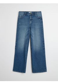 Sinsay - Jeansy wide leg z efektem sprania - granatowy. Kolor: niebieski