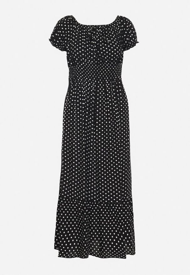 Born2be - Czarna Sukienka z Bawełną w Kropki Ellisla. Okazja: na co dzień. Kolor: czarny. Materiał: bawełna. Wzór: kropki. Styl: elegancki, casual