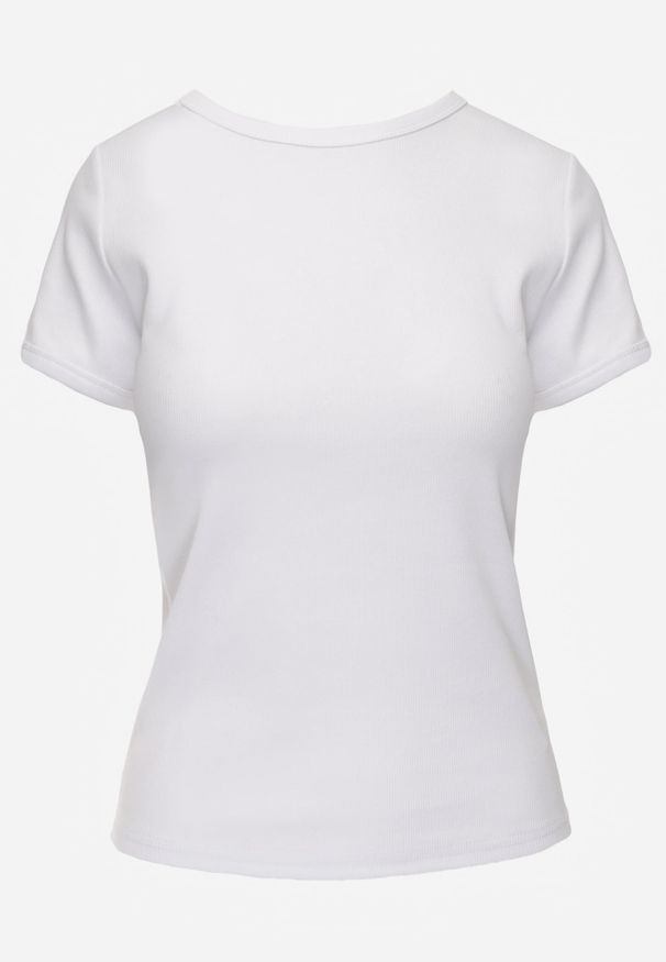 Renee - Biały Bawełniany T-shirt o Dopasowanym Kroju z Prążkowanego Materiału Lailya. Okazja: na co dzień. Kolor: biały. Materiał: prążkowany, materiał, bawełna. Wzór: gładki. Styl: casual, klasyczny